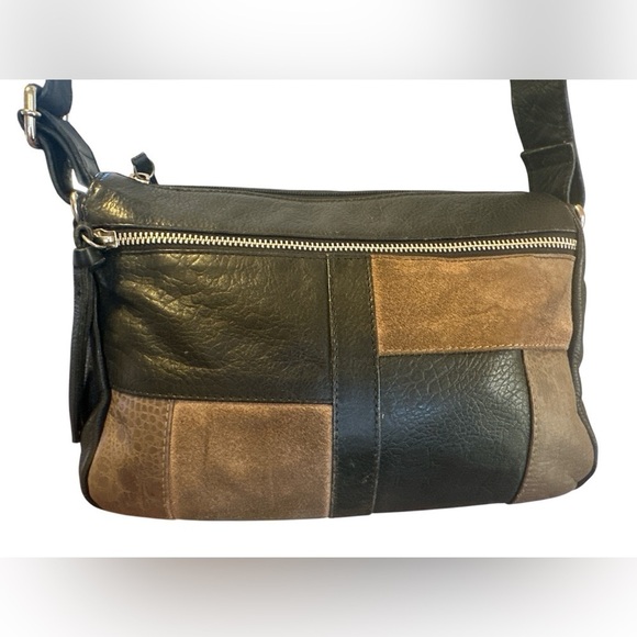 Patchwork Leather Crossbody Bag Purse Black Brown Shoulder Bag - Picture 3 of 10